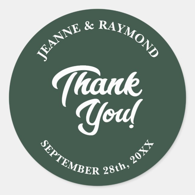 Modern Minimalist Sage Green Wedding Thank You Classic Round Sticker (Front)