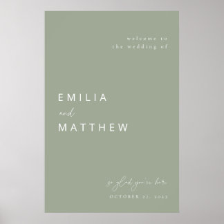 Modern Minimalist Sage Green Wedding Welcome Sign