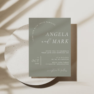 Modern Minimalist Sage Green & White Wedding Invitation