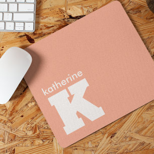 Modern Minimalist Salmon Pink Monogram Initial Mouse Pad