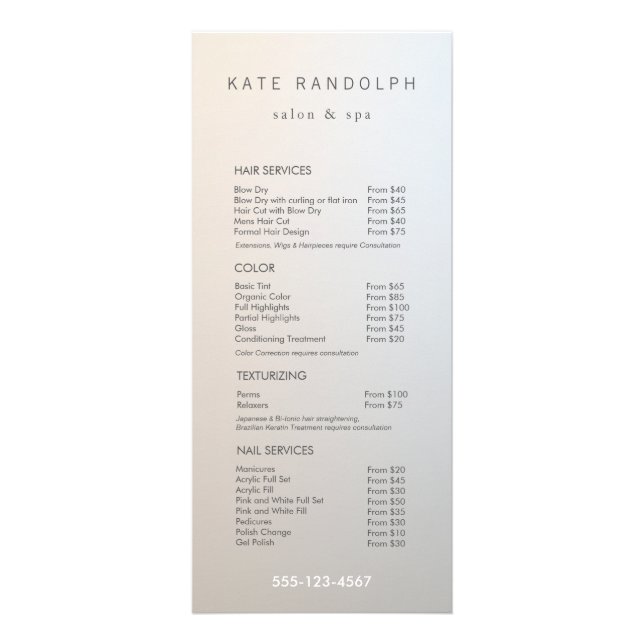 Modern Minimalist Salon Price List Service Menu (Front)