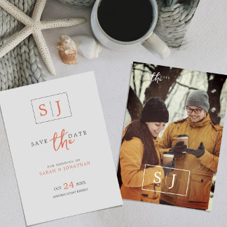 Modern Minimalist Save the Date with Monogram Invitation