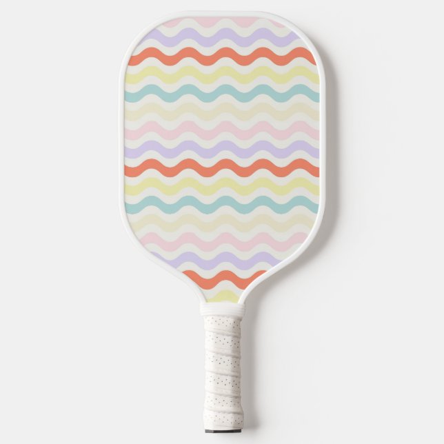 Modern Minimalist Scalloped Pastel Waves Linear Pickleball Paddle (Front)