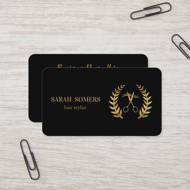 Modern Minimalist Scissors Branding Hair Stylist Business Card (Front/Back In Situ)