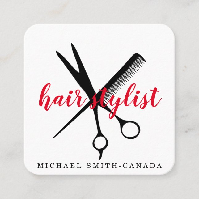 Modern Minimalist Scissors Branding Hair Stylist Square Business Card (Front)