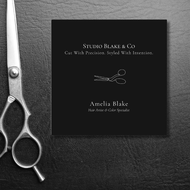 Modern Minimalist scissors hair stylist Square Business Card (Creator Uploaded)