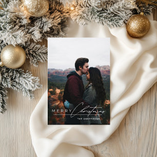 Modern Minimalist Script 1 Photo Merry Christmas Holiday Card