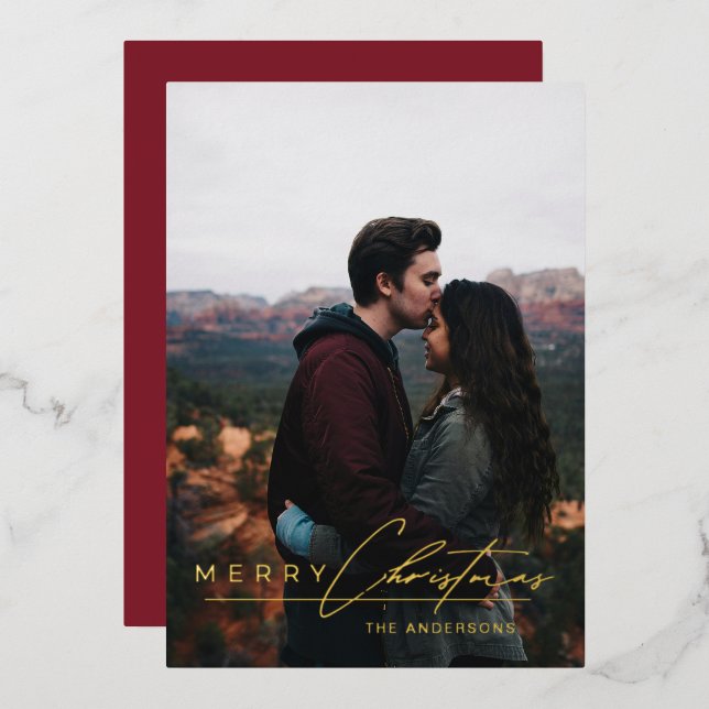 Modern Minimalist Script 1 Photo Red Christmas (Front/Back)