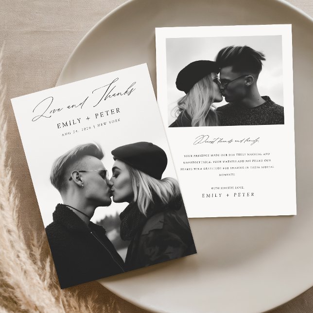 Modern Minimalist Script 2 Photo Wedding Thank You Card (Creator Uploaded)