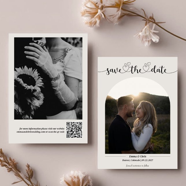 Modern Minimalist Script 2 Sides Photos Wedding  Save The Date (Creator Uploaded)