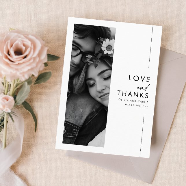 Modern Minimalist Script 3 Photo Wedding Thank You Card (Creator Uploaded)