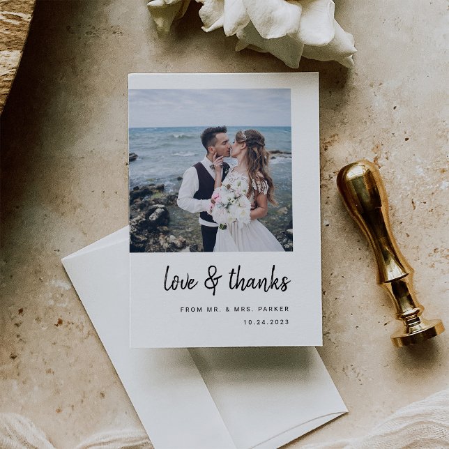 Modern Minimalist Script and Two Photos | Wedding Thank You Card (Creator Uploaded)