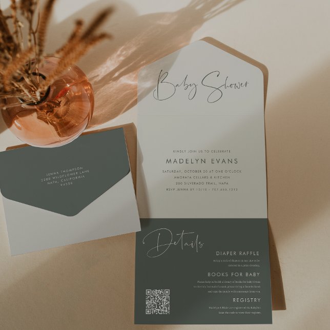 Modern Minimalist Script Baby Shower All In One Invitation (Creator Uploaded)