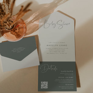 Modern Minimalist Script Baby Shower All In One Invitation