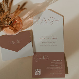 Modern Minimalist Script Baby Shower All In One Invitation