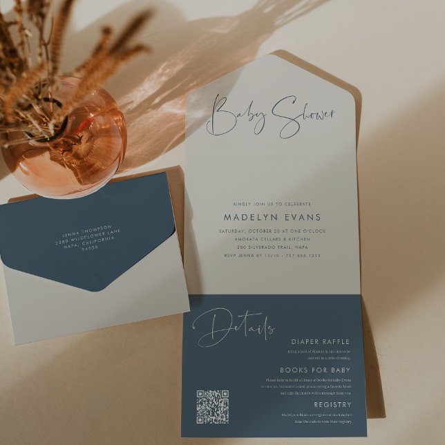 Modern Minimalist Script Baby Shower All In One Invitation (Creator Uploaded)