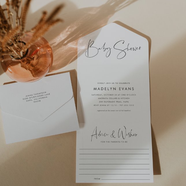 Modern Minimalist Script Baby Shower All In One Invitation (Creator Uploaded)