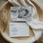 Modern minimalist script Baby shower thank you Postcard<br><div class="desc">Modern and elegant baby shower thank you card. Fully customisable with your baby's picture,  name and other details. Fully editable colours.</div>