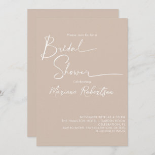 Modern Minimalist Script Beige Bridal Shower Invitation