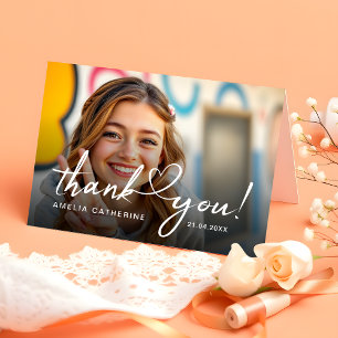 Modern Minimalist Script Birthday Photo Thank You Card