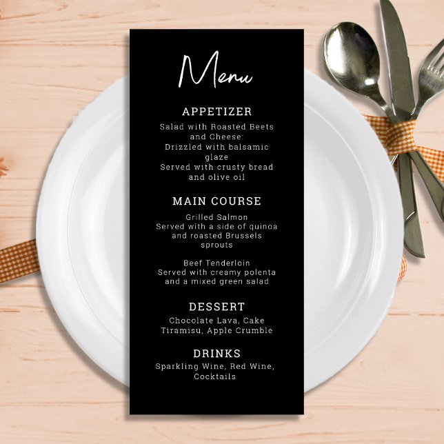 Modern Minimalist Script Black and White Wedding Menu (Modern Minimalist Script Black and White Wedding Menu)