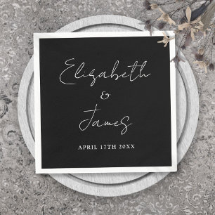 Modern Minimalist Script Black And White Wedding Napkin