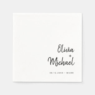 Modern Minimalist Script Black and White Wedding Napkin