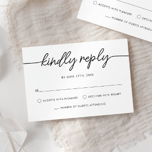Modern Minimalist Script Black And White Wedding RSVP Card