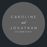 Modern Minimalist Script Black Custom Wedding Classic Round Sticker<br><div class="desc">Modern Minimalist Script Black and White Custom Wedding Classic Round Sticker</div>