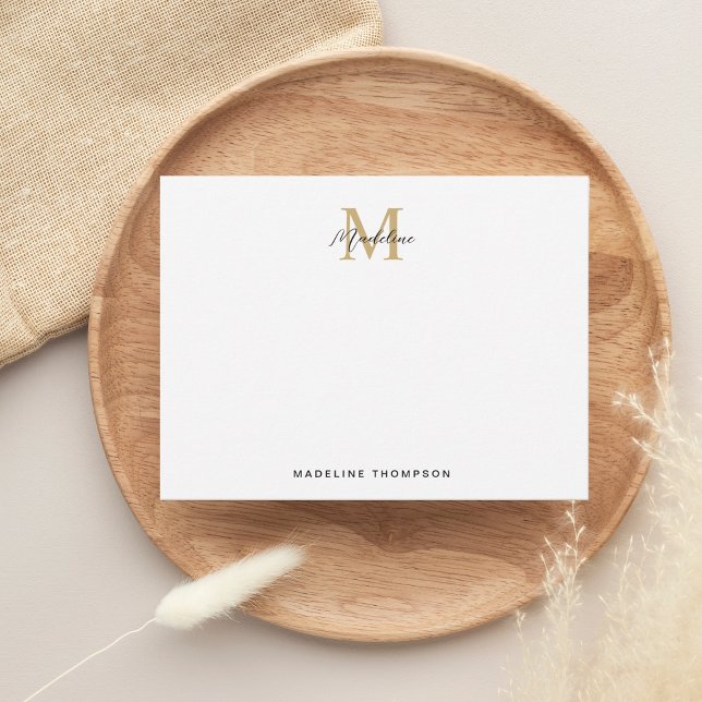 Modern Minimalist Script Black Gold Monogram Card (Creator Uploaded)