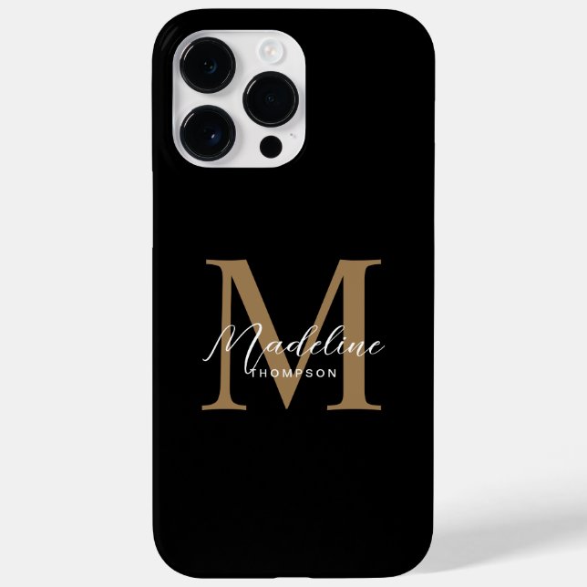 Modern Minimalist Script Black Gold Monogram Case-Mate iPhone Case (Back)