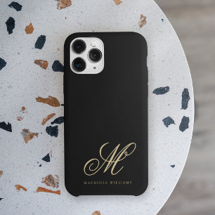 Modern Minimalist Script Black Gold Monogrammed Case-Mate iPhone Case