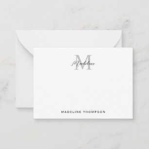 Modern Minimalist Script Black Grey Monogram Card