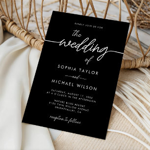 Modern Minimalist Script Black Wedding Invitation