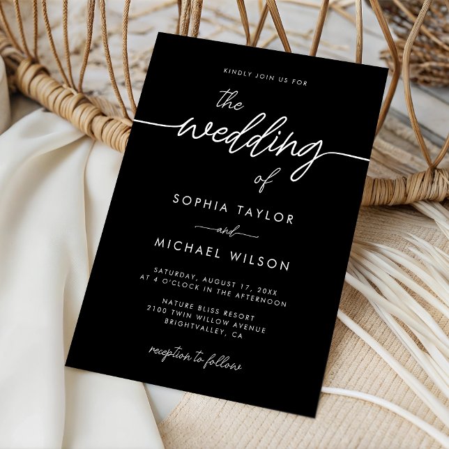 Modern Minimalist Script Black Wedding Invitation (Creator Uploaded)