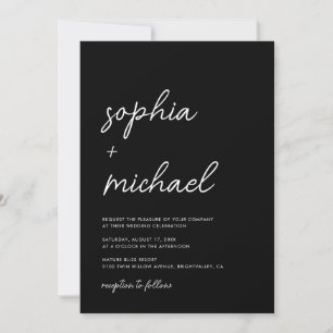 Modern Minimalist Script Black Wedding Invitation
