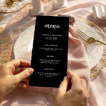 Modern Minimalist Script Black | Wedding Menu<br><div class="desc">This elegant,  minimal wedding menu card features modern script typography and clean,  white sans serif text on a dark black background for a simple and stylish design you will love.</div>