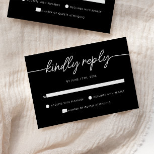 Modern Minimalist Script Black Wedding RSVP Card