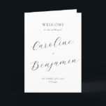 Modern Minimalist Script Black White Wedding Fold Programme<br><div class="desc">Welcome guests to your wedding day with this beautifully designed folded program that combines simplicity and sophistication. The elegant cover features customisable names and event details in graceful typography, while the inside includes a preformatted template to outline your ceremony and wedding party details. The back is thoughtfully designed with a...</div>