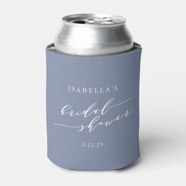 Modern Minimalist Script Blue Bridal Shower Custom Can Cooler (Can Front)