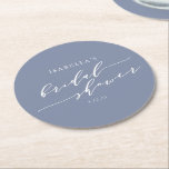 Modern Minimalist Script Blue Bridal Shower Custom Round Paper Coaster<br><div class="desc">Personalised Minimalist Script Lettering Bridal Shower Paper Coaster in Grayish Blue</div>