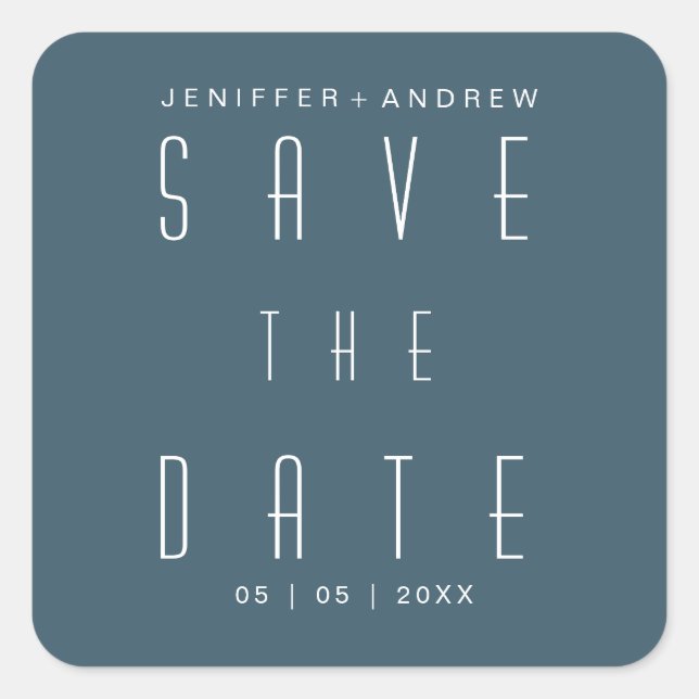 Modern Minimalist Script Blue Save The Date Square Sticker (Front)
