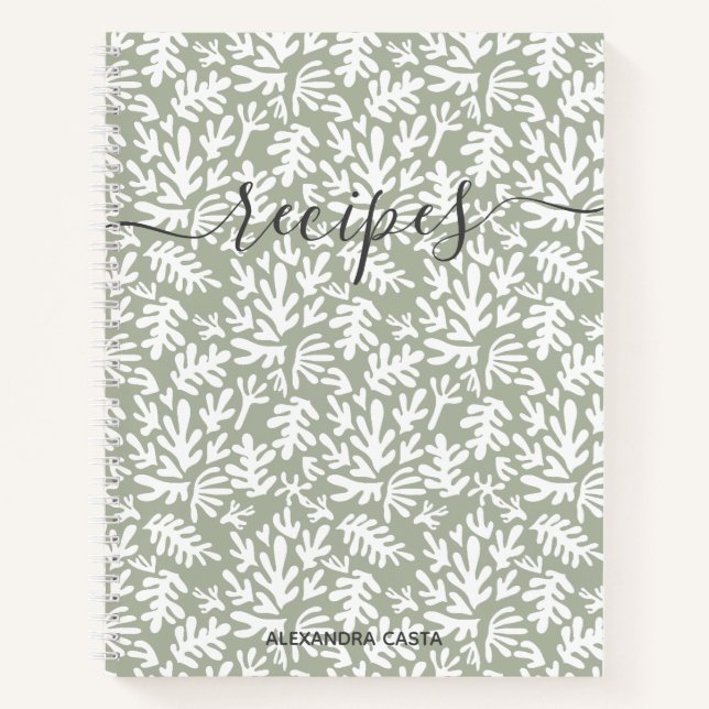 Modern Minimalist Script Botanical Custom Recipe Notebook (Front)
