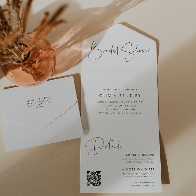 Modern Minimalist Script Bridal Shower All In One Invitation (Creator Uploaded)