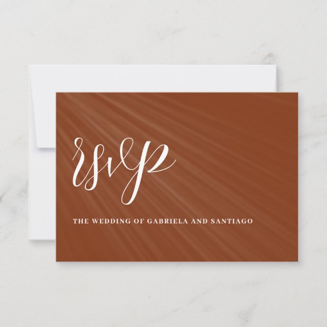 Modern Minimalist Script Burnt Orange Wedding RSVP Card (Front)