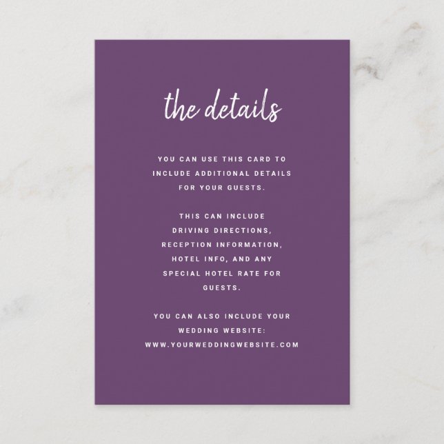 Modern Minimalist Script Cassis | Wedding Details Enclosure Card (Front)