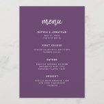 Modern Minimalist Script Cassis | Wedding Menu<br><div class="desc">This elegant,  minimalist wedding menu card features modern script typography and clean,  sans serif text for a simple and stylish cassis purple and white design you will love.</div>