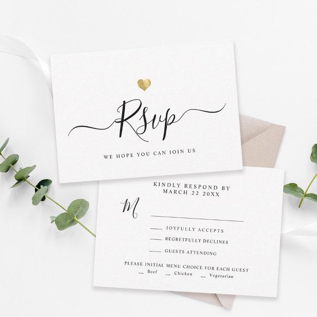 Modern Minimalist Script Chic Gold Wedding RSVP (Creator Uploaded)