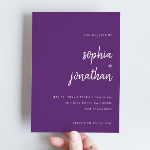 Modern Minimalist Script   Colourful Purple Weddin Invitation