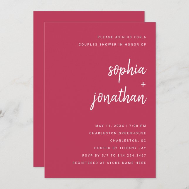 Modern Minimalist Script | Couples Shower Invitation (Front/Back)